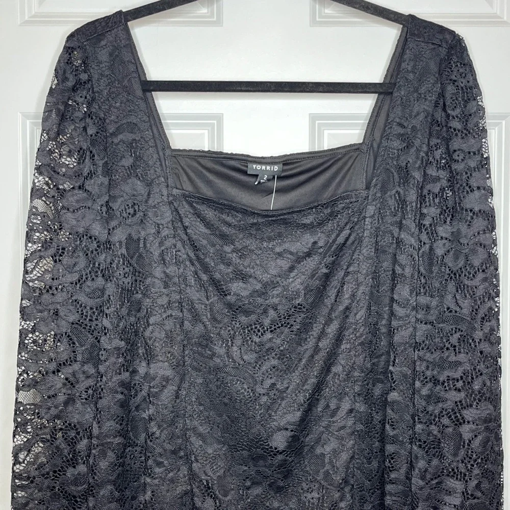 Torrid NEW Lace Sweetheart Black Long Sleeve Top Plus 2X 18-20 Square Neckline - Picture 4 of 14